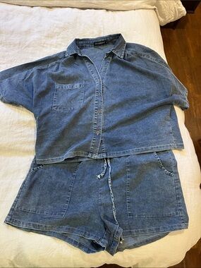 Washed Blue Denim Two-Piece Set